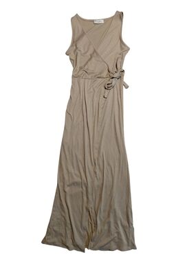 Jessica Simpson Women's Large Tan Ribbed Knit Faux Wrap Maxi Dress